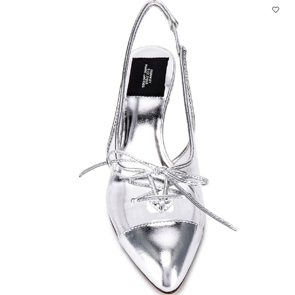 MARC JACOBS Women's Slingback Kitten-Heel Pumps Silver Clear Pointed Toe Shoes - Picture 7 of 16